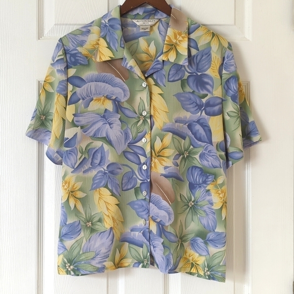 Allison Daley 90's Vintage Floral Lightweight Short Sleeve Button Down Top 14P - Picture 1 of 12